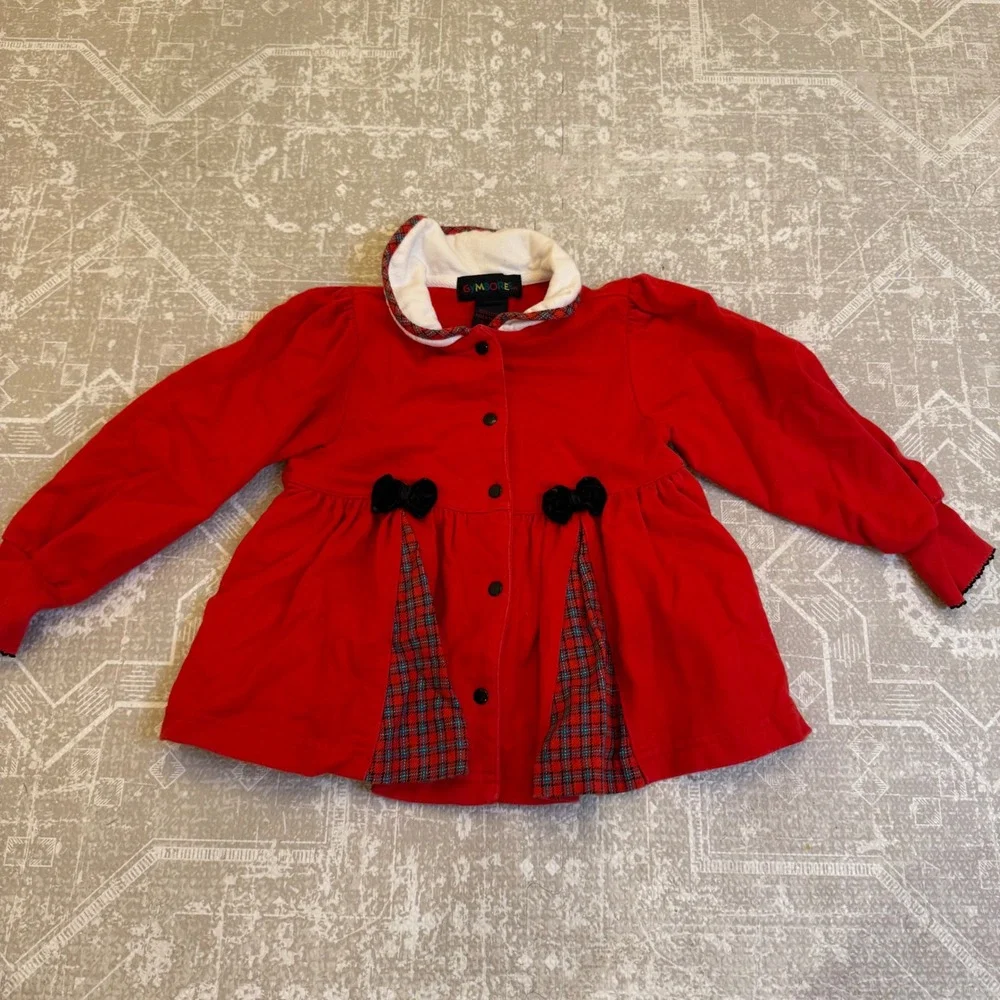 Vintage Gymboree Girls Red Plaid Trimmed Button Up‎ Cotton Jacket Small Holiday